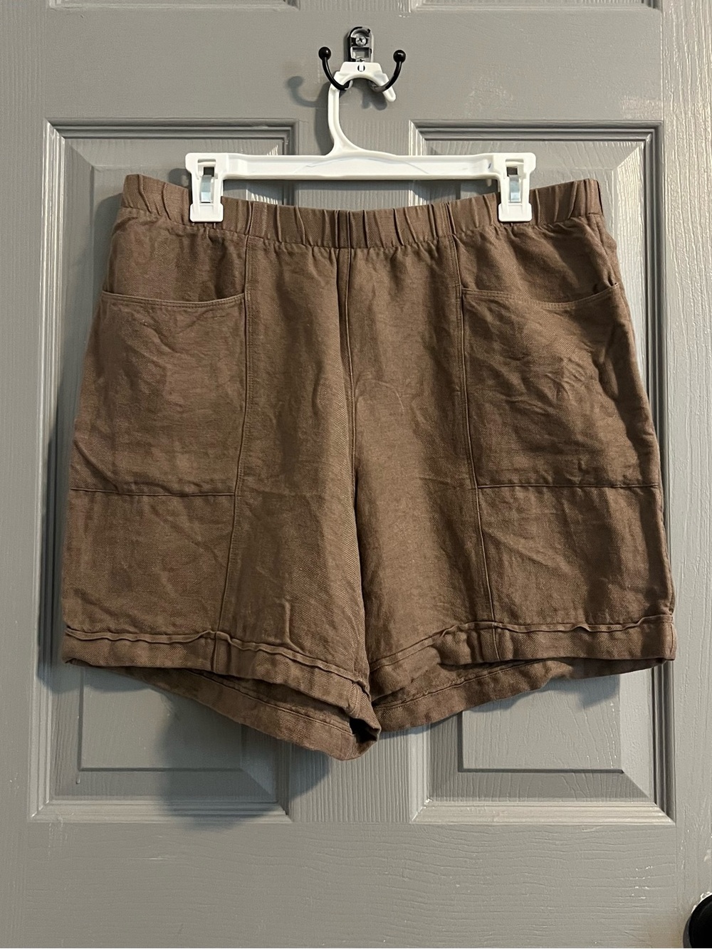 J. Jill Brown Elastic Waist Casual Bermuda Shorts Linen Rayon Pockets Elevated
